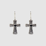 Cross Earrings / Sterling Silver with Onyx