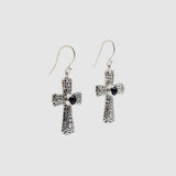 Cross Earrings / Sterling Silver with Onyx