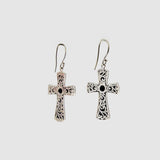 Cross Earrings / Sterling Silver with Onyx