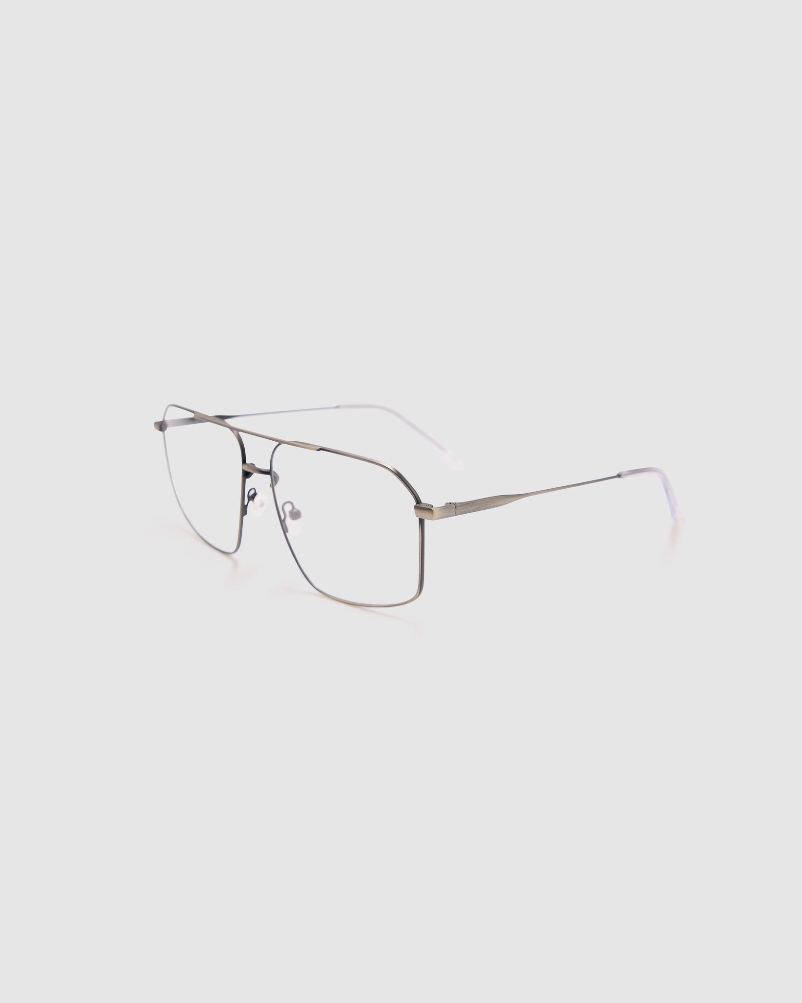 Fonda Gun Metal Optical by Tribu Eyewear — Fine wire metal frame, side view.