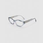 Franky Optical  by Tribu Eyewear — Champagne Cat-eye optical frame, side view studio lighting.