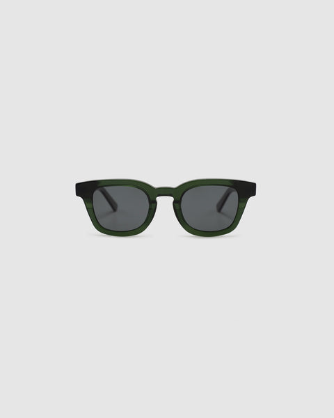 Bowie Polarised Sunglasses by Tribu Eyewear — Forest Green classic acetate frame, front view light grey background.