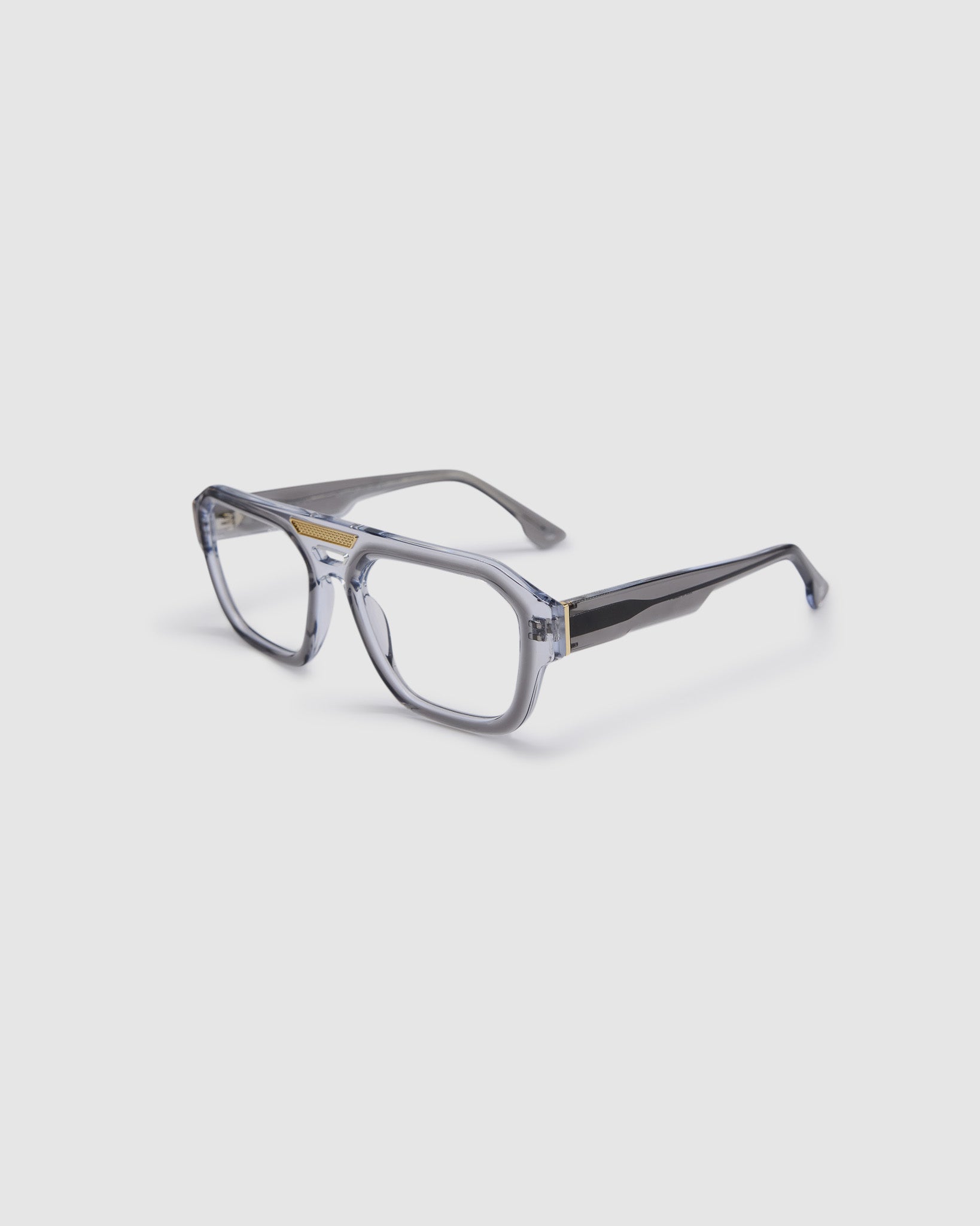 Marley Optical by Tribu Eyewear — Smoke crystal acetate aviator optical frame, detailed view against a white background. 