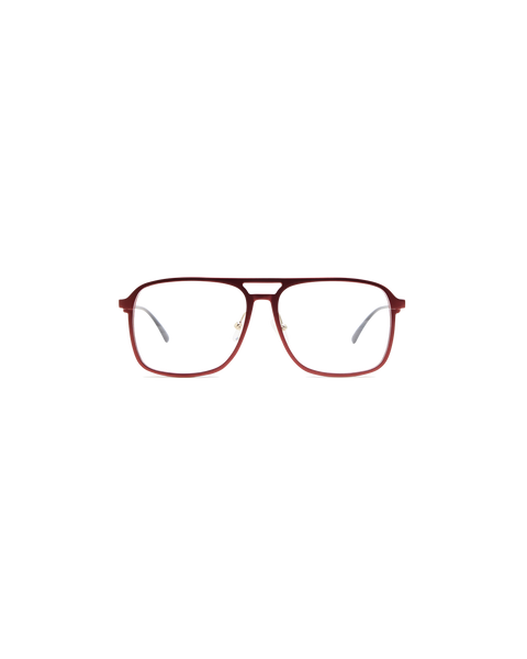 Oscar Optical  by Tribu Eyewear —  Burgundy Aviator optical frame, front view studio lighting. 