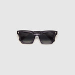 Brutal 1.0 Polarised Sunglasses by Tribu Eyewear — Smoke rectangular acetate frame, grey grad lens, flat view light grey background.