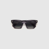 Brutal 1.0 Polarised Sunglasses by Tribu Eyewear — Smoke rectangular acetate frame, grey grad lens, flat view light grey background.