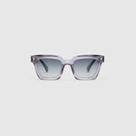 Brutal 1.0 Polarised Sunglasses by Tribu Eyewear — Smoke rectangular acetate frame, grey grad lens, front view light grey background.