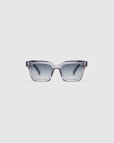 Brutal 1.0 Sunglasses, grey crystal acetate frame, grey grad lens, front view 