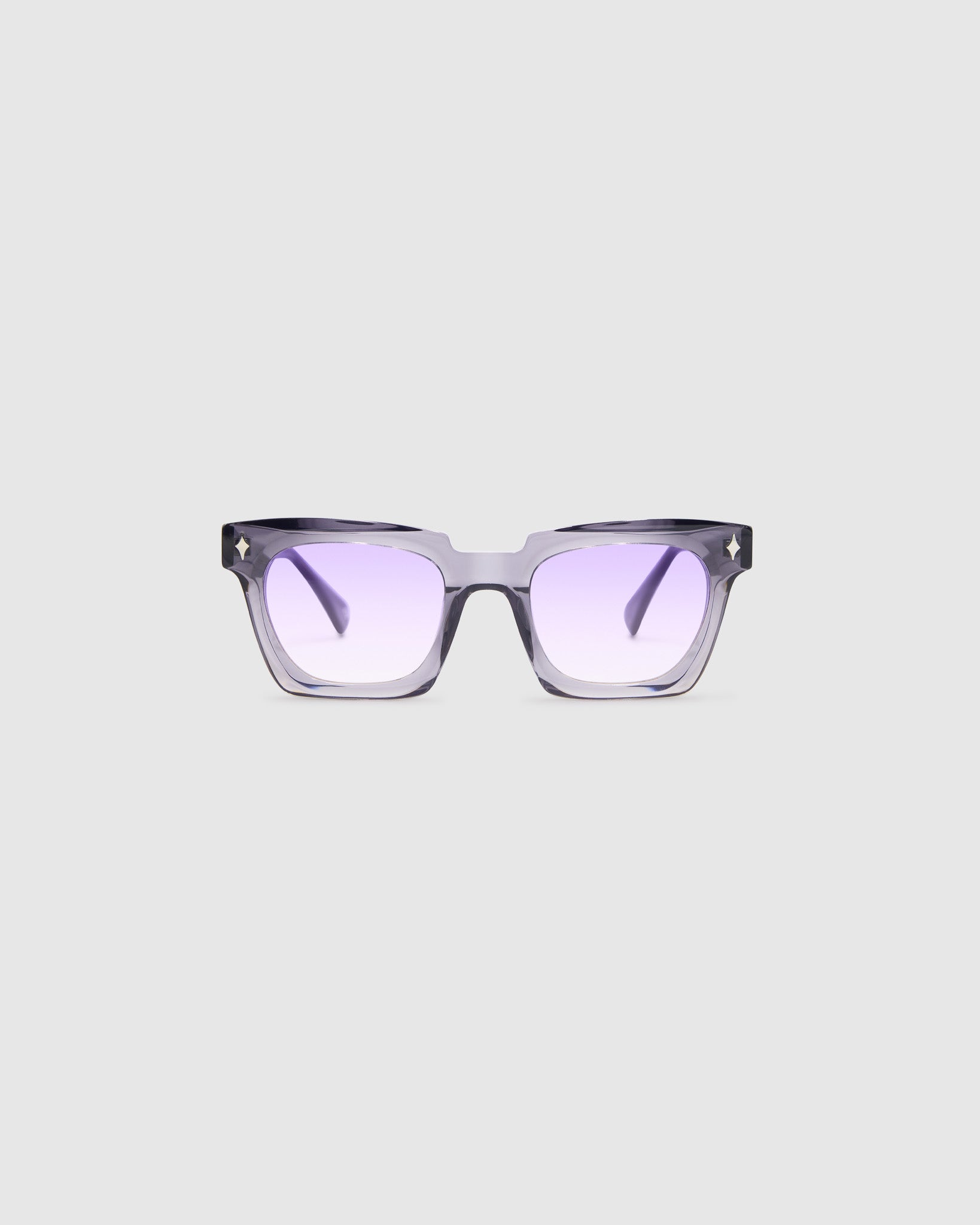 Brutal 1.0 Sunglasses — Smoke acetate frame, virgin violet lens, front view light grey background.