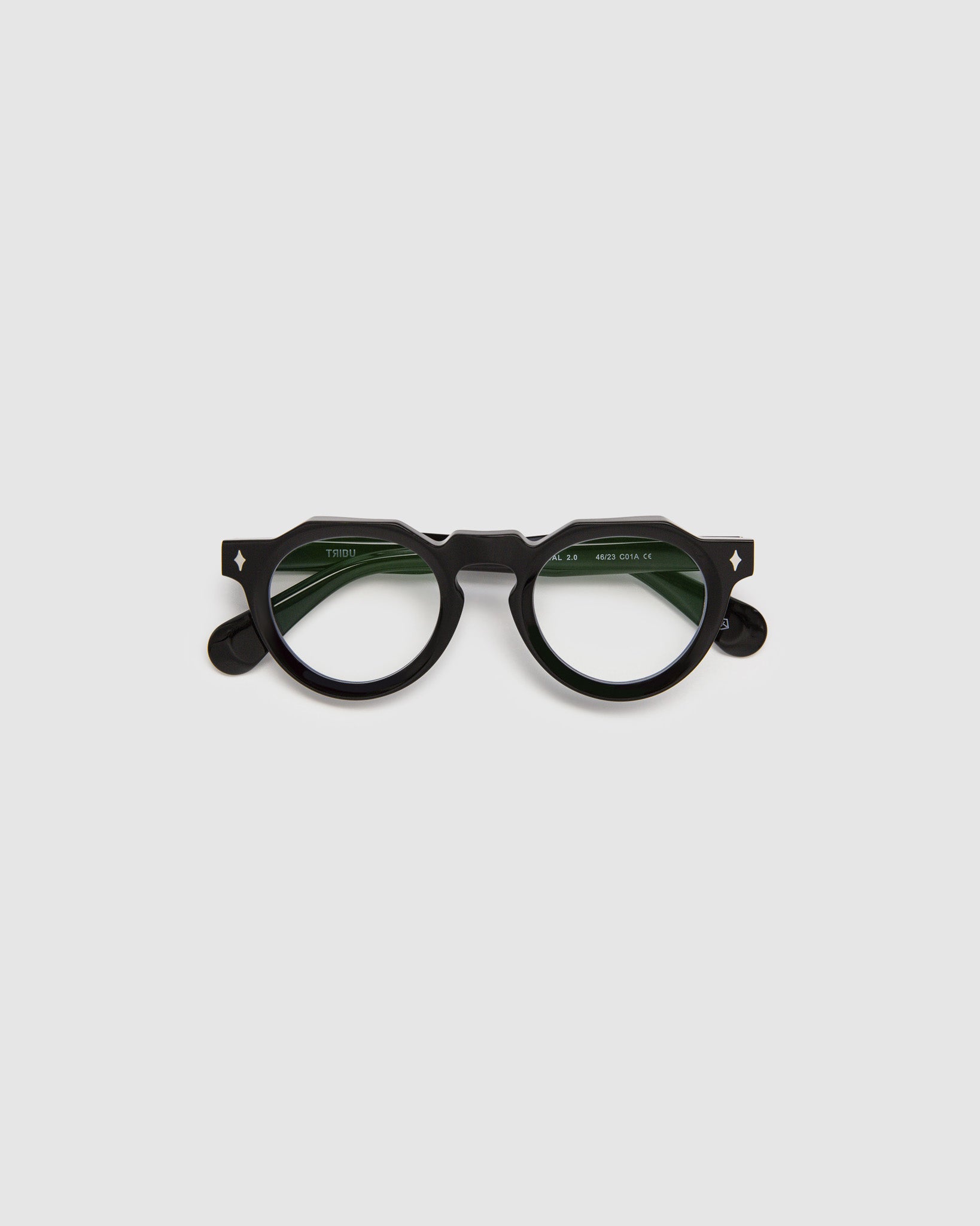 Brutal 2.0 Optical by Tribu Eyewear — Black round optical frame, flat view studio lighting. 