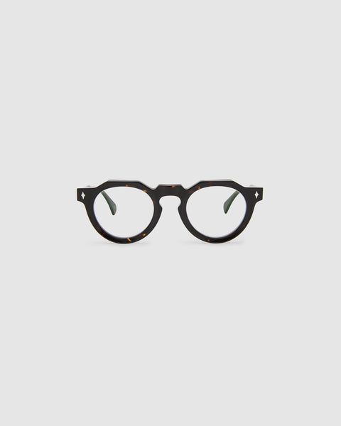 Brutal 2.0 Optical by Tribu Eyewear — Tortoiseshell round optical frame, front view studio lighting. 