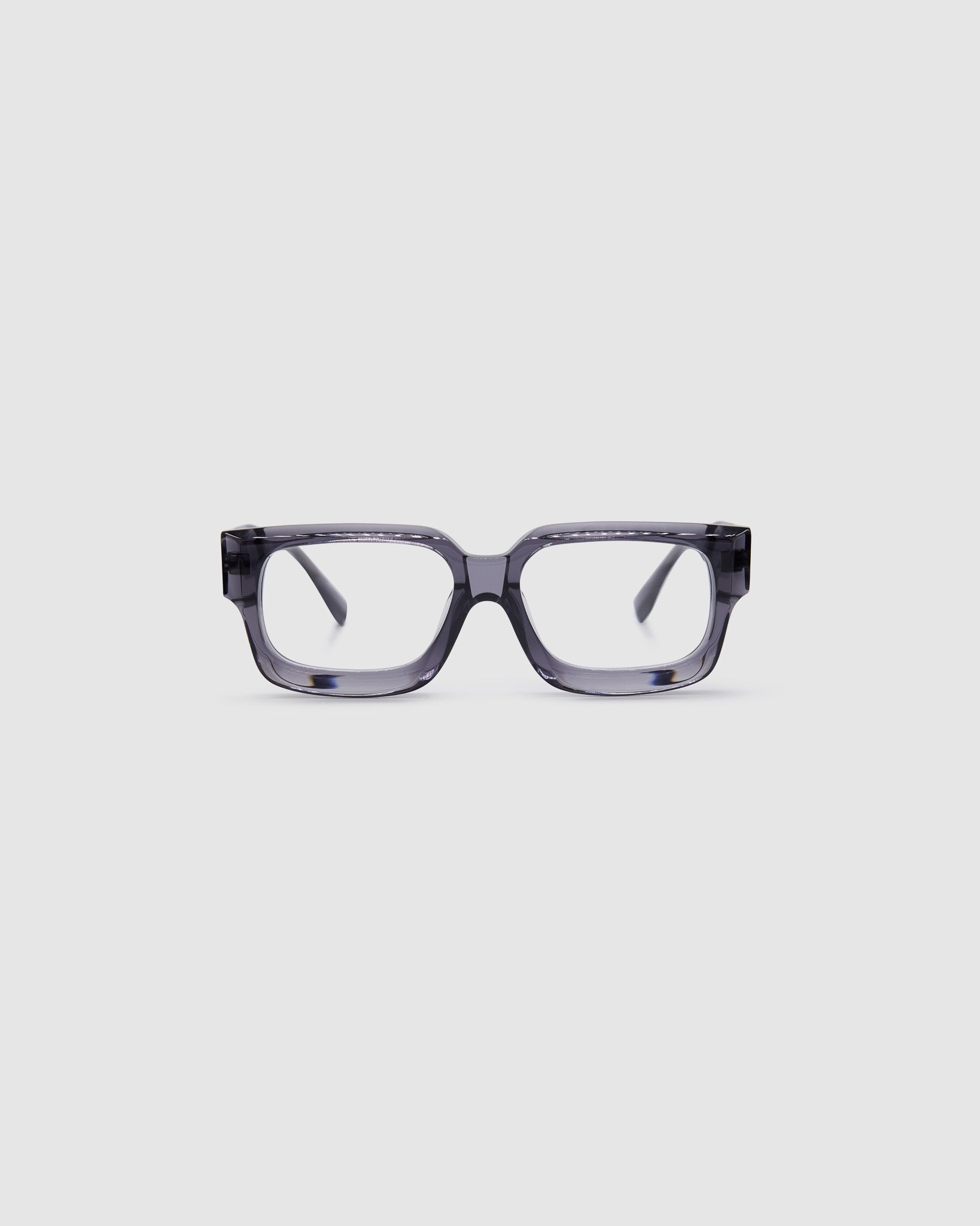 Brutal 3.0 Optical by Tribu Eyewear — Smoke Crystal square optical frame, front view studio lighting. 

