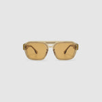 Marley Sunglasses by — Champagne aviator acetate frame, desert orange lens, front view light grey background.
