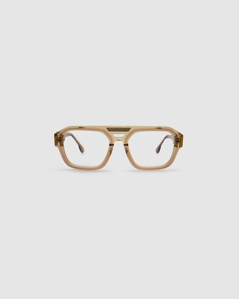 Marley Optical by Tribu Eyewear — Champagne crystal acetate aviator optical frame, front view against a white background. 