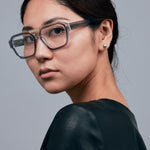 Marley Optical by Tribu Eyewear — Smoke crystal acetate aviator optical frame, female model. 