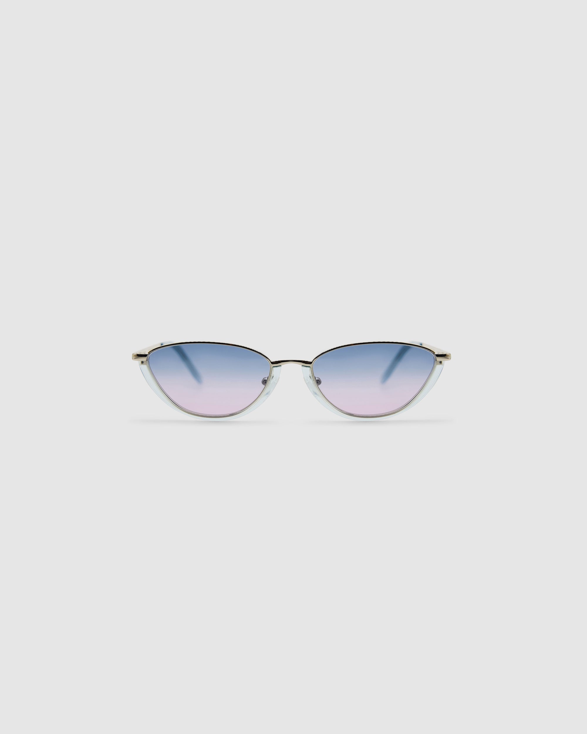 NARDI 2.0 Sunglasses — Silver Cat eye, deep ocean lens, front view light grey background.