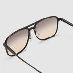 Oscar Sunglasses by Tribu Eyewear — Black Aluminium Aviator frame, Dusk lens detailed view.