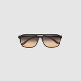 Oscar Sunglasses by Tribu Eyewear — Black Aluminium Aviator frame, Dusk lens flat view.