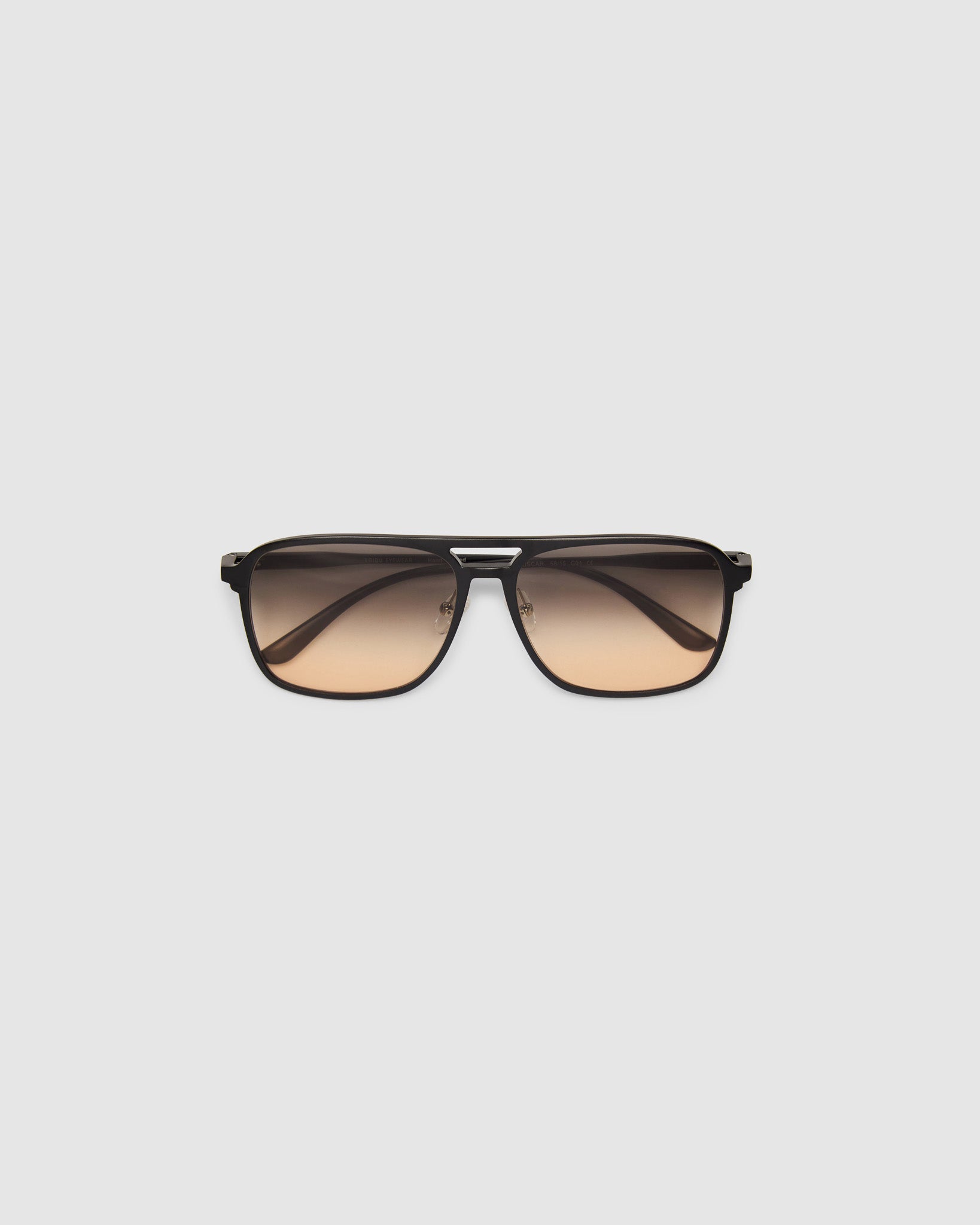 Oscar Sunglasses by Tribu Eyewear — Black Aluminium Aviator frame, Dusk lens flat view.