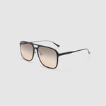 Oscar Sunglasses by Tribu Eyewear — Black Aluminium Aviator frame, Dusk lens side view.