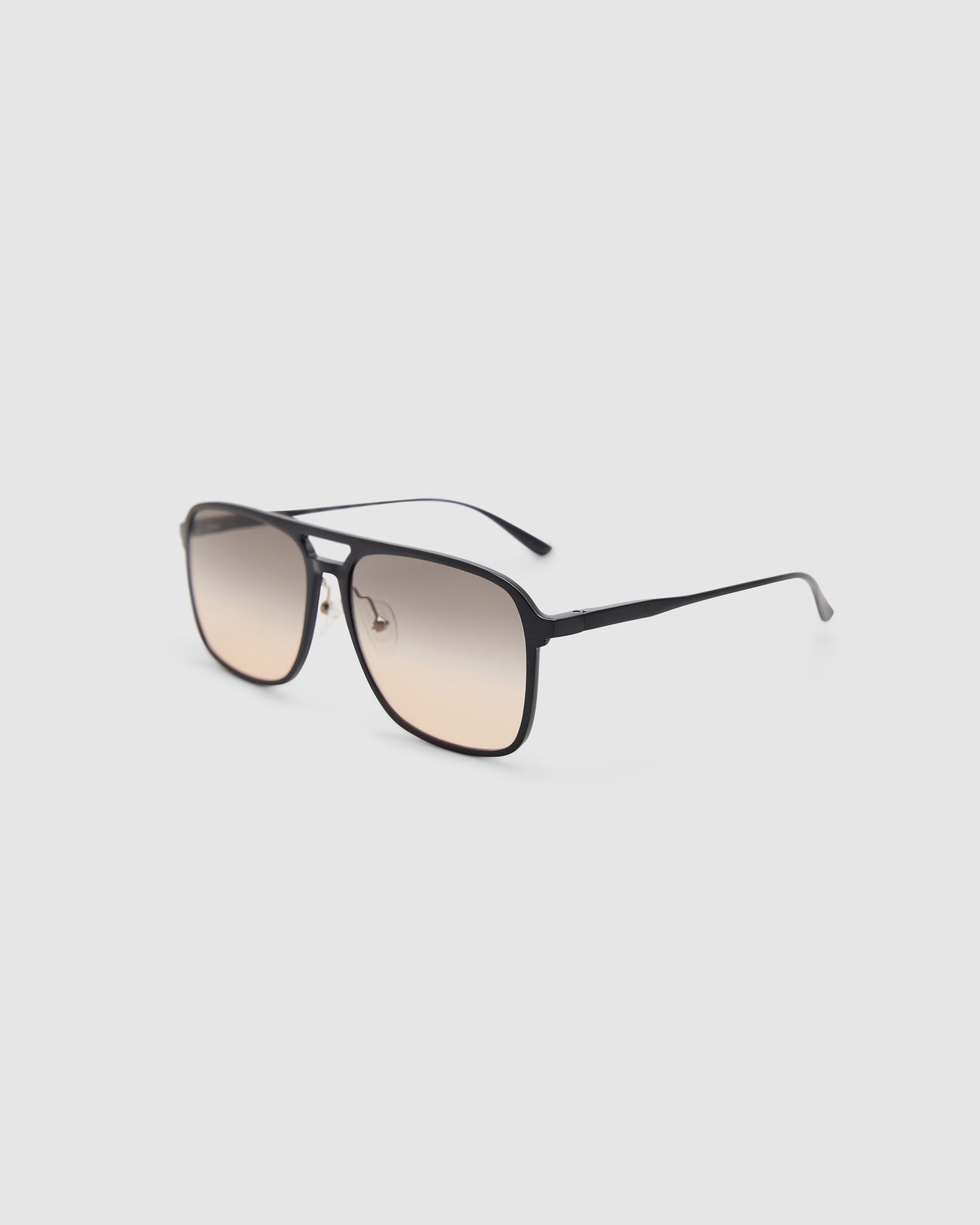 Oscar Sunglasses by Tribu Eyewear — Black Aluminium Aviator frame, Dusk lens side view.