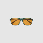 Oscar Sunglasses by Tribu Eyewear — Forest Green Aluminium Aviator frame, Desert Orange lens flat view against white background.