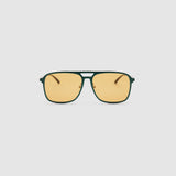 Oscar Sunglasses by Tribu Eyewear — Forest Green Aluminium Aviator frame, Desert Orange lens front view against white background.