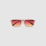 Oscar Sunglasses by Tribu Eyewear — Metallic Pink Aluminium Aviator frame, Sunset lens flat view against a white background.