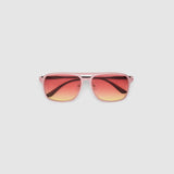 Oscar Sunglasses by Tribu Eyewear — Metallic Pink Aluminium Aviator frame, Sunset lens flat view against a white background.