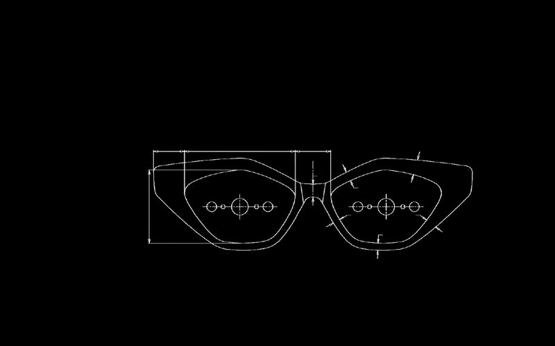 Inverted technical drawing of Adaya sunglasses