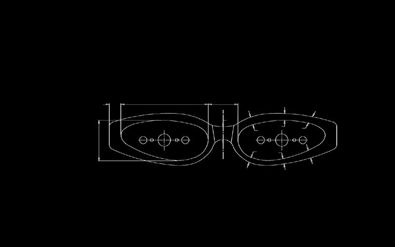 Inverted technical drawing of Kali sunglasses