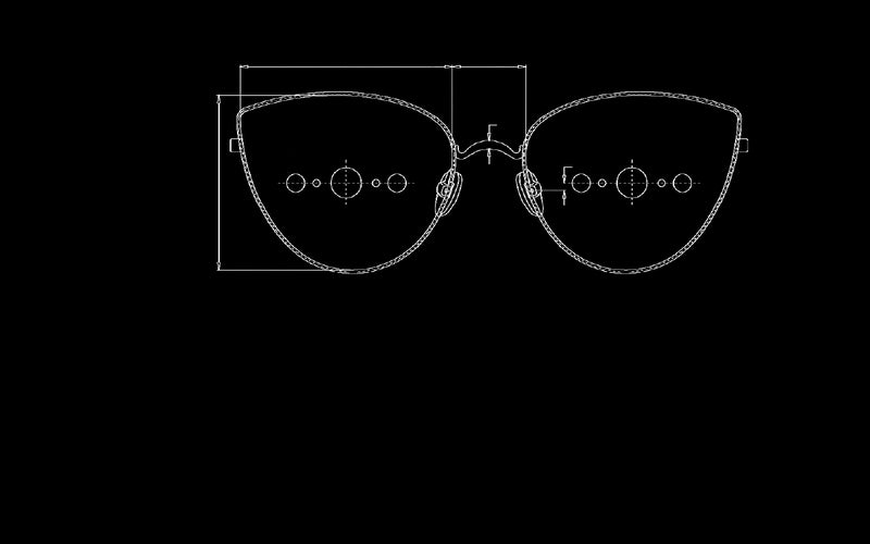 Inverted technical drawing of Luna sunglasses