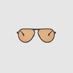 TRIBU Carbon 1.0 Black carbon fibre sunglasses with desert orange lenses, front view.