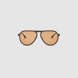 TRIBU Carbon 1.0 Black carbon fibre sunglasses with desert orange lenses, front view.