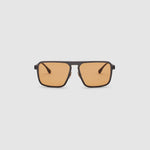 TRIBU Carbon 2.0 Black carbon fibre sunglasses with desert orange lenses, front view.