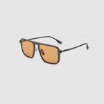 TRIBU Carbon 2.0 Black carbon fibre sunglasses with desert orange lenses, side view.