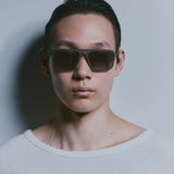 Model wearing TRIBU Carbon 2.0 gun carbon fibre square aviator sunglasses - Front view 