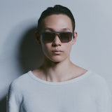 Model wearing TRIBU Carbon 2.0 gun carbon fibre square aviator sunglasses - Front view 