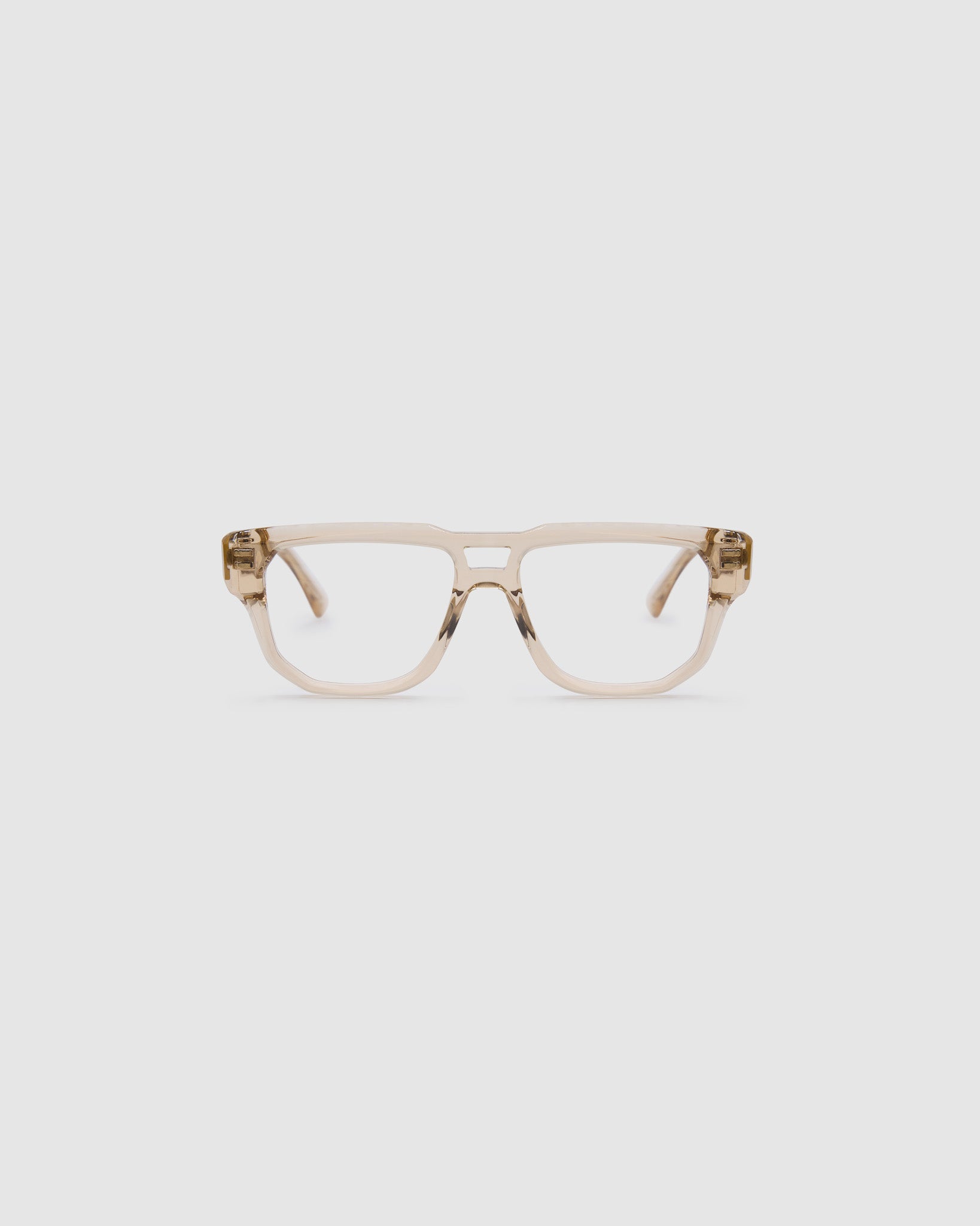 Billie Optical by Tribu Eyewear — Champagne Crystal Aviator optical frame, front view studio lighting. 