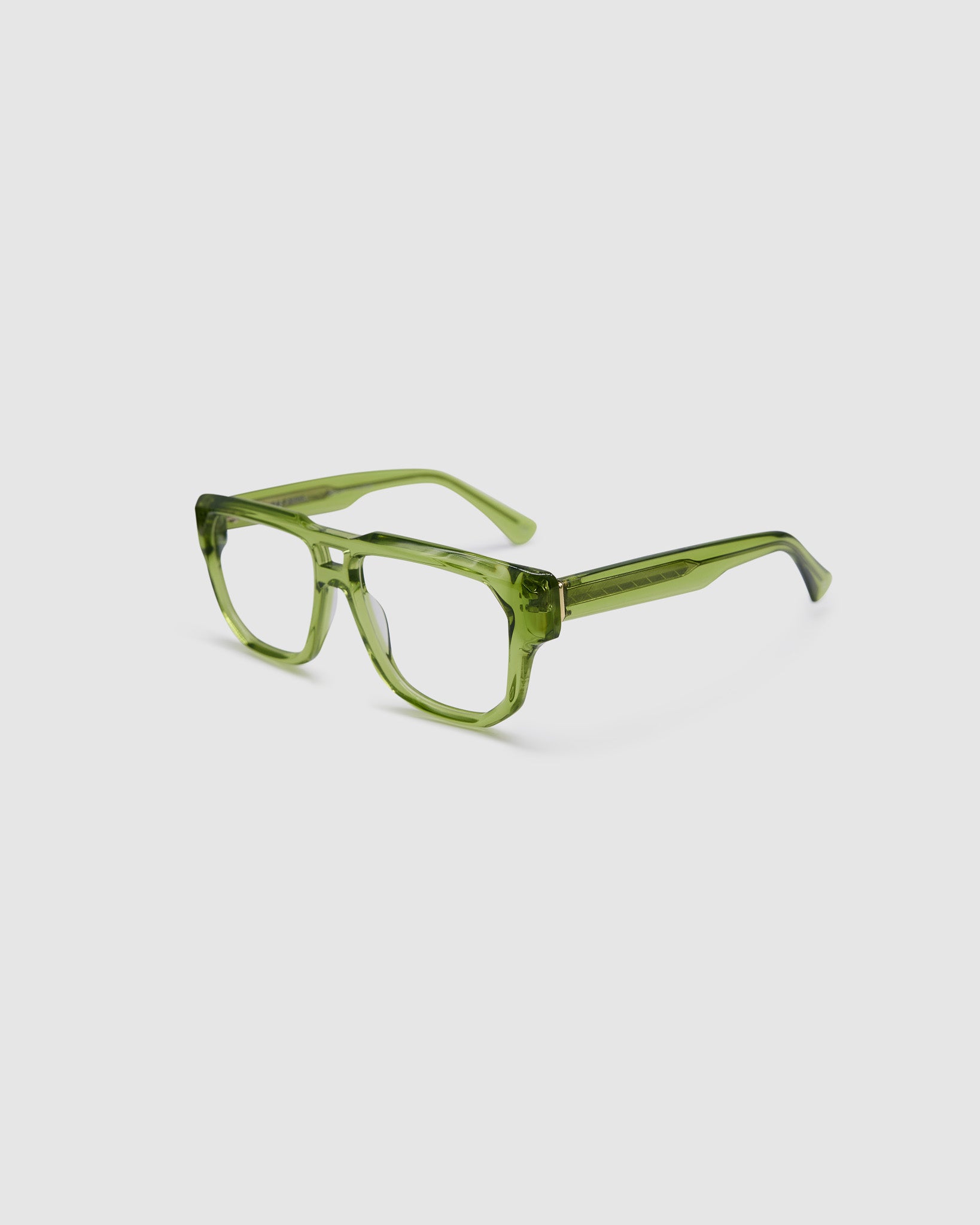 Billie Optical by Tribu Eyewear — Grass Aviator optical frame, detailed view studio lighting. 