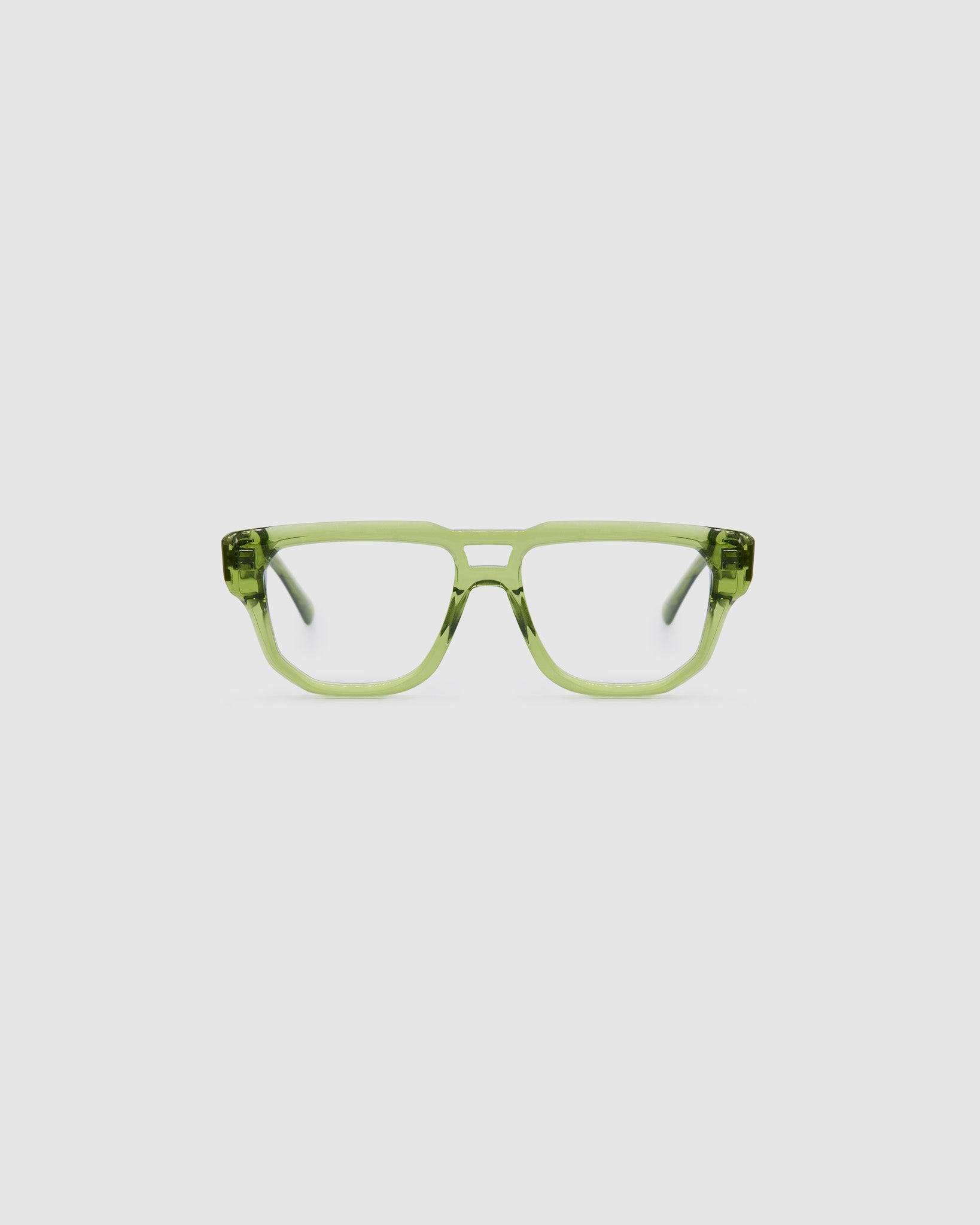 Billie Optical by Tribu Eyewear — Grass Aviator optical frame, front view studio lighting. 
