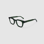 Bowie Optical by Tribu Eyewear — Forest Green optical frame, side view studio lighting. 