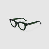 Bowie Optical by Tribu Eyewear — Forest Green optical frame, side view studio lighting. 