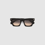 Brutal 1.0 Sunglasses by Tribu Eyewear — Black acetate square frame, dusk lens, flat view, grey background.
