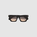 Brutal 1.0 Sunglasses by Tribu Eyewear — Black acetate square frame, dusk lens, flat view, grey background.