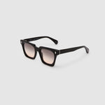 Brutal 1.0 Sunglasses by Tribu Eyewear — Black acetate square frame, dusk lens, side view, grey background.