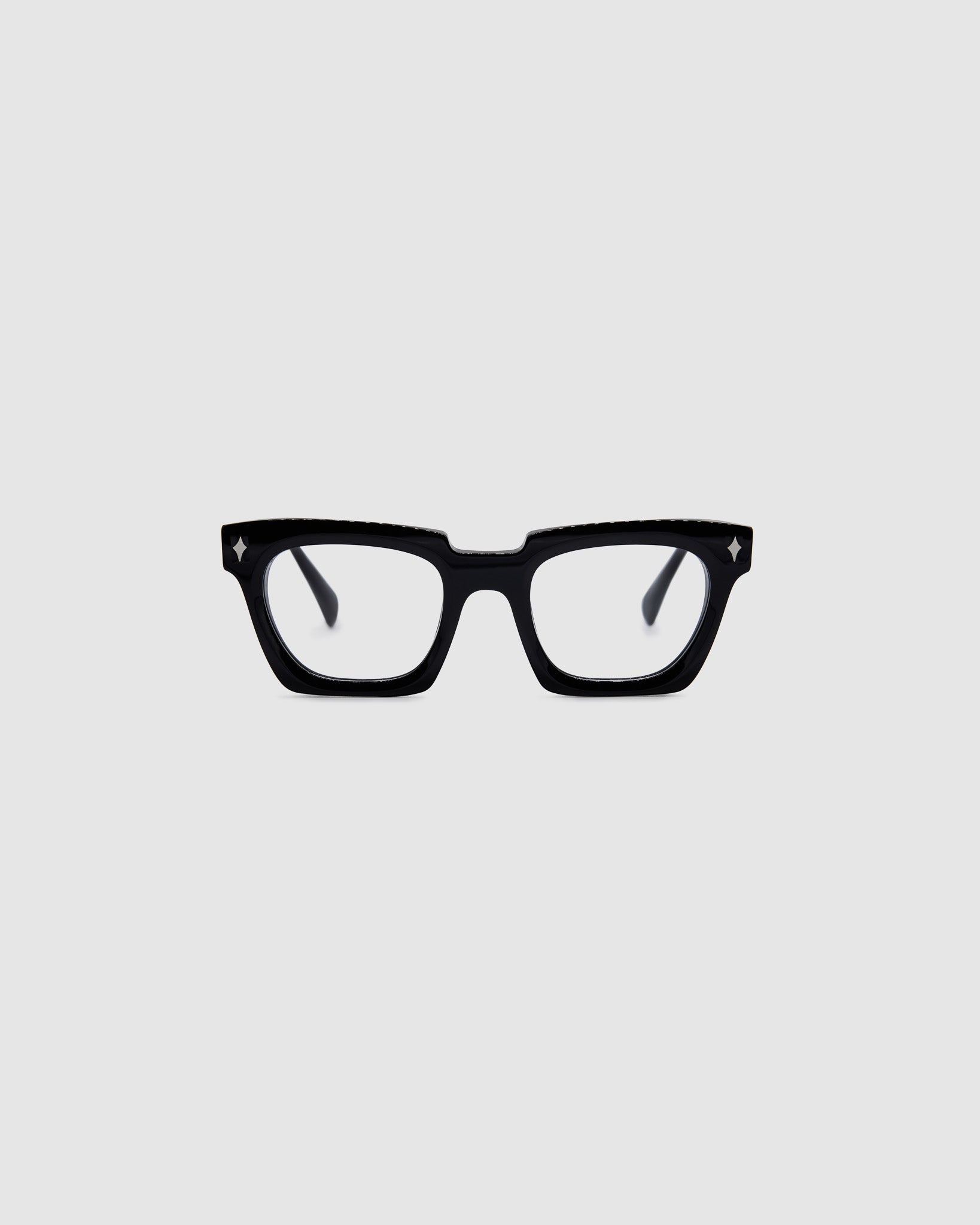 Brutal 1.0 Optical by Tribu Eyewear — Black square optical frame, front view studio lighting. 
