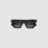Brutal 1.0 Sunglasses by Tribu Eyewear — Black acetate square frame, grey gradient polarised flat view on grey background.