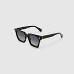 Brutal 1.0 Sunglasses by Tribu Eyewear — Black acetate square frame, grey gradient polarised detailed side view on grey background.