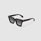Brutal 1.0 Sunglasses by Tribu Eyewear — Black acetate square frame, grey gradient polarised detailed side view on grey background.